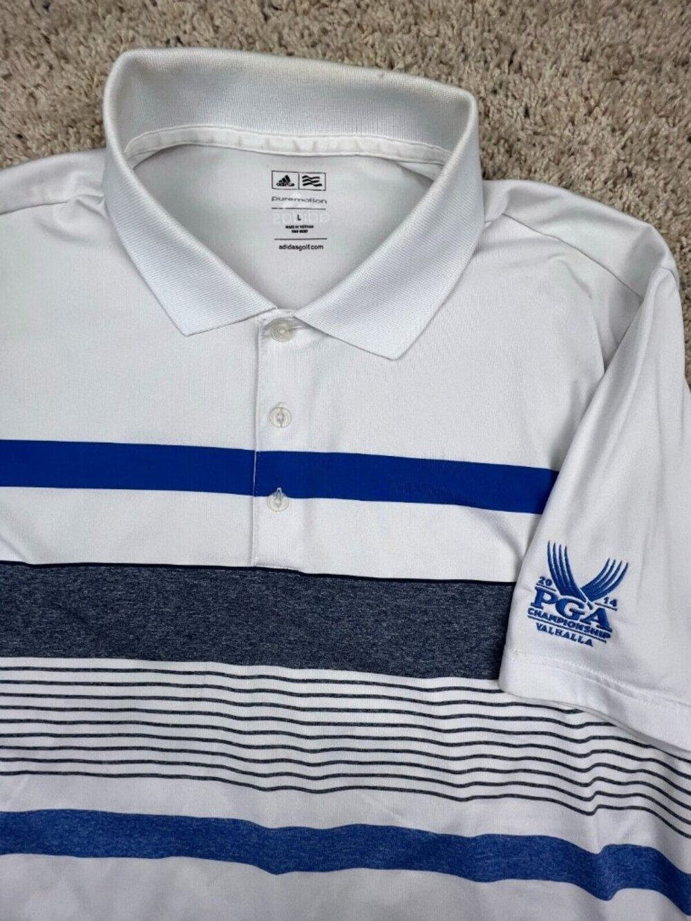 Adidas Puremotion PGA 2014 Championship Valhalla White Polo Golf Shirt Large